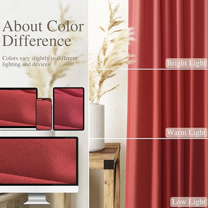 Nanspring Christmas Red Linen Curtains 96 Inches Long for Living Room Light Filtering Semi Sheer Curtain Back Tab Rod Pocket Vintage Rustic Luxury Home Decor Neutral Drapes for Bedroom 52x96, 2 Panels