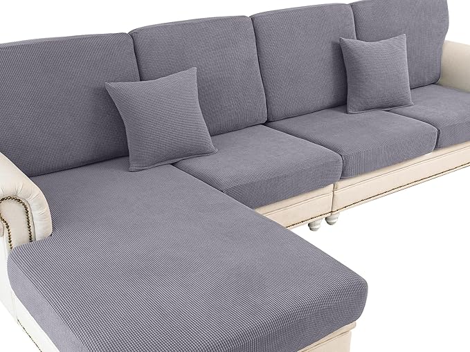 Couch Cushion Cover Seat Cushion Cover Stretch Armchair Cover Separate Sectional Sofa Slipcovers Furniture Protector(1 Piece for Seat or Sofa Backrest, Light Grey)