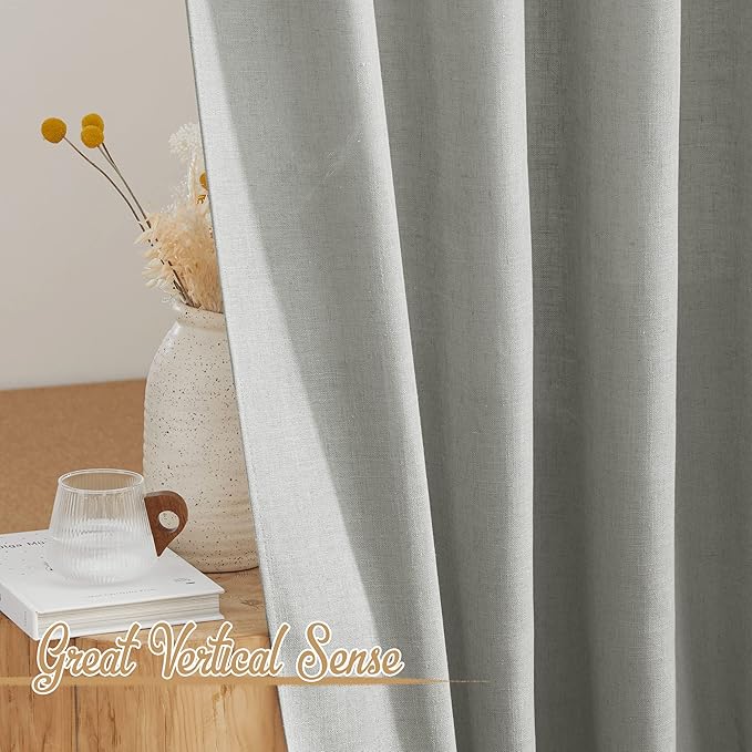 NICETOWN Linen Gray Curtains 84 inches Length 2 Panels Set, Rod Pocket & Back Tab Flax Linen Burlap Semi Sheer Eclectic Drapes Privacy with Light Filtering for Kids Room/Living Room, W52 x L84