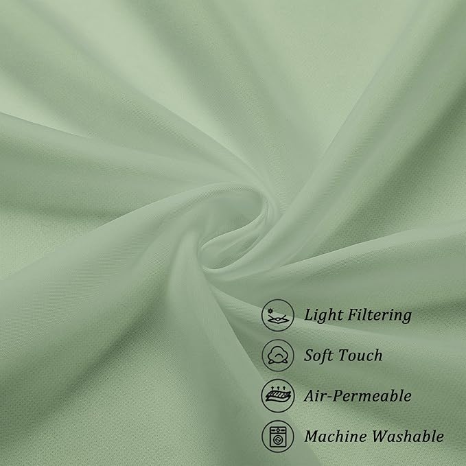 Chyhomenyc Sage Green Sheer Curtains 108 Inches Long - Light Filtering Voile Extra Long Panel Drapes for Floor to Ceiling Window, Elegant Soft Living Room Curtains, Each 42Wx108L Inch, 9FT, 2 Panels