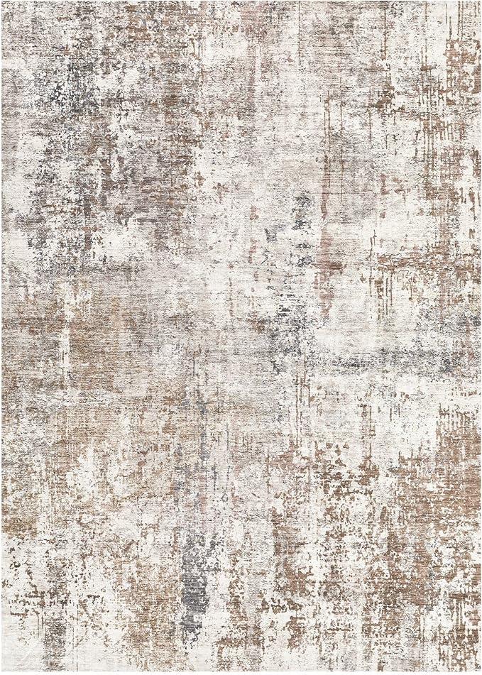 UERMEI 7x9 Area Rug Living Room Rugs - Washable Neutral Modern Abstract Soft Thin Rug Indoor Floor No Slip Rug Carpet for Bedroom Under Dining Table Home Office Decor - Brown/Grey/Red