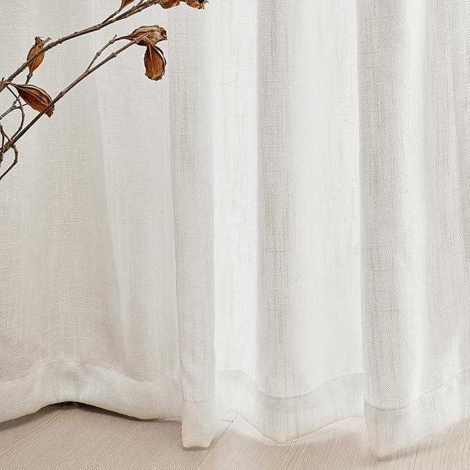 MYSKY HOME Natural Curtains 84 Inches Long, Semi Sheer Light Filtering Soft Window Drapes for Living Room Back Tab Elegant Farmhouse Country Bedroom Curtains, Beige White, 50" x 84", Pack-2