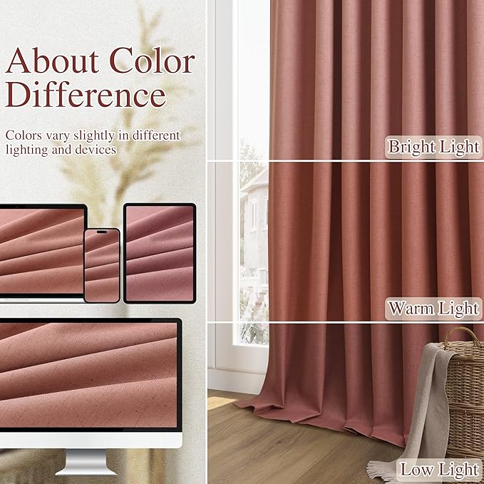 Guken 100% Blackout Curtains 84 Inch Length 2 Panels Set for Girls Bedroom Back Tab Thermal Insulated Black Out Linen Drapes Room Darkening Window Curtains 84 Inches Long,Dusty Rose