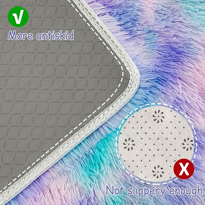 Tie-Dye Purple Rainbow Fluffy Rug for Bedroom 4x6ft Soft Shag Area Rug Mat Bedside Throw Rug for Living Room Kids Room Boys Teens Nursery Baby Dorm Office Home Decor Carpets