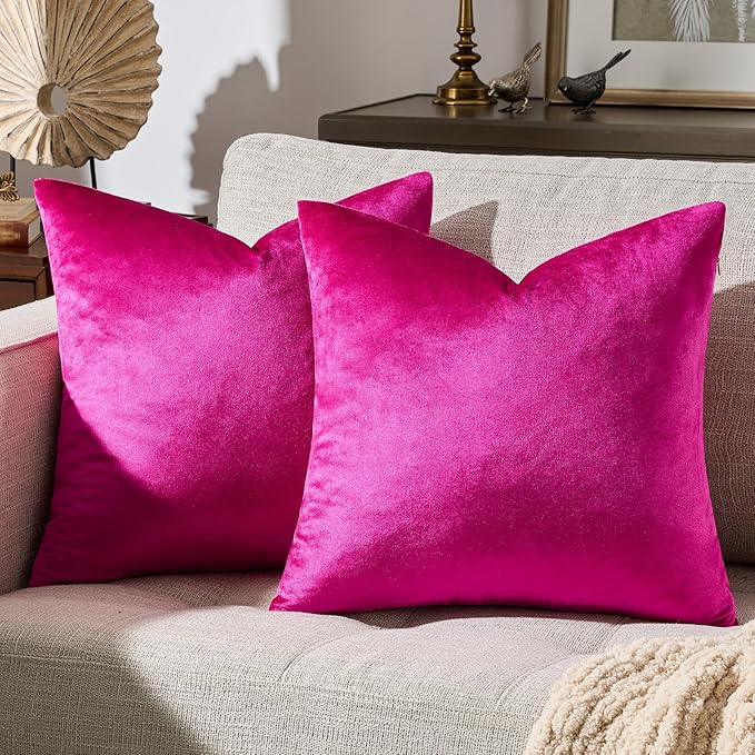GIGIZAZA Throw Pillow Covers 22x22 Inch Hot Pink Velvet Pillows Decorative Covers Pack of 2 for Sofa Pillowcase Cushion Covers
