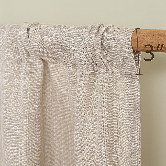 MYSKY HOME Kitchen Semi Sheer Oatmeal Curtains 24 Inch Long, Light Filtering Window Panels Rod Pocket Valance Neutral Drapes for Small Window/Cafe/Bathroom Basement, Taupe, 2 Panels, 34 x 24 Inch