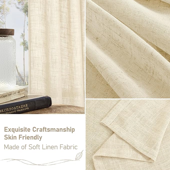 LAMIT Beige Linen Curtains 84 Inch for Living Room 2 Panels, Linen Textured Light Filtering Semi Sheer Bronze Grommet Farmhouse Curtain Panels for Bedroom/Farmhouse, 34 x 84 Inch