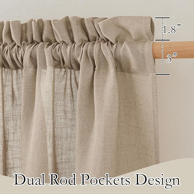 RYB HOME Long Linen Curtains 96 inches Long for Living Room, Light Airy Breathable Window Decor Linen Burlap 2 Panels Set for Laundry Room Home Office, W 70 x L 84 inches, Khaki, 2 Panels