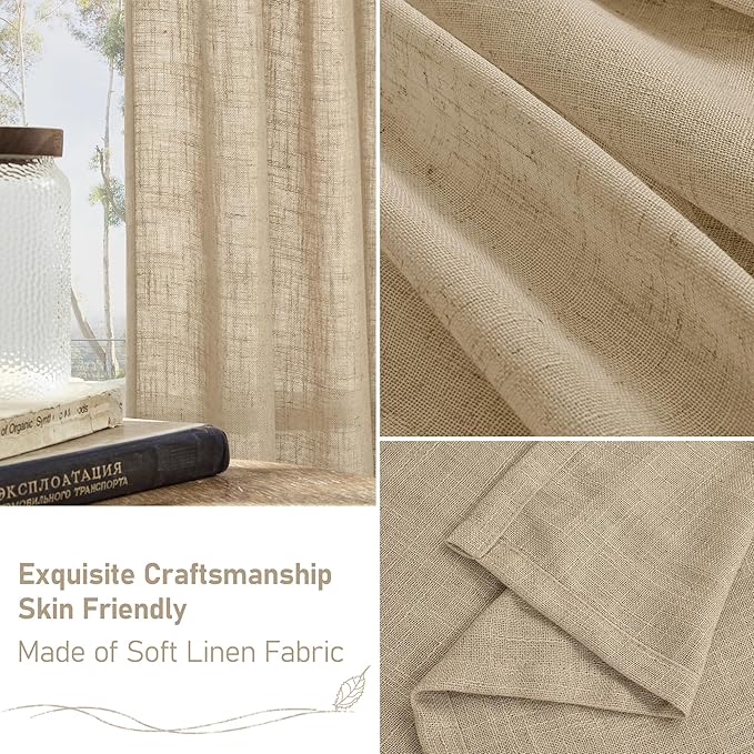 LAMIT 54 Inch Brown Linen Curtains for Small Windows 2 Panels Set, Light Filtering Semi Shher Panels Bronze Grommet Short Window Drapes for Kitchen/Bathroom/Bedroom, 34 x 54 Inch