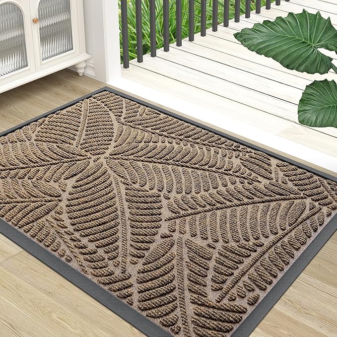 Colorxy Waterproof Doormat, Sturdy Natural Rubber Front Indoor Mat, Non Slip Low Profile Indoor Outdoor Door Mats, Stain and Fade Resistant Floor Mat, Easy Clean Patio Entrance Mat, 59''x23'', Brown