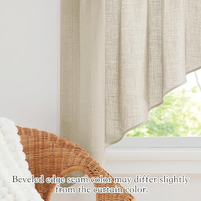 RYB HOME Curtain Tier and Swag Set, Privacy Sheer Curtains Window Treatment Drapes Light & Airy Voile Panels for Bedroom/Kitchen/Farmhouse Garden, 36 x 63-inch Each, 2 Pcs, Beige