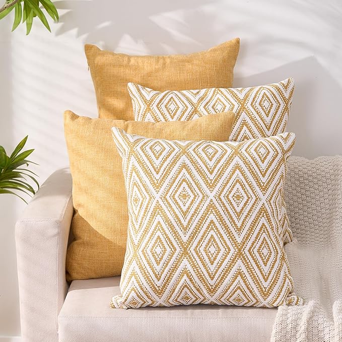 HPUK Decorative Throw Pillow Covers Set of 4 Couch Pillows Accent Cushion Cover for Couch Sofa Living Room, 20"x20" inches, Ochre