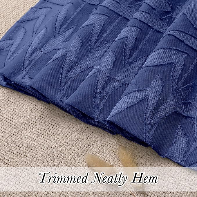 Lecloud Leia Dusty Blue Sheer Curtains 45 Inch Length 2 Panels, Balance Light & Privacy Jacquard Textured Leaf Voile Curtains for Living Room, Dual Rod Pockets Bedroom Short Drapes, 40 W x 45 L
