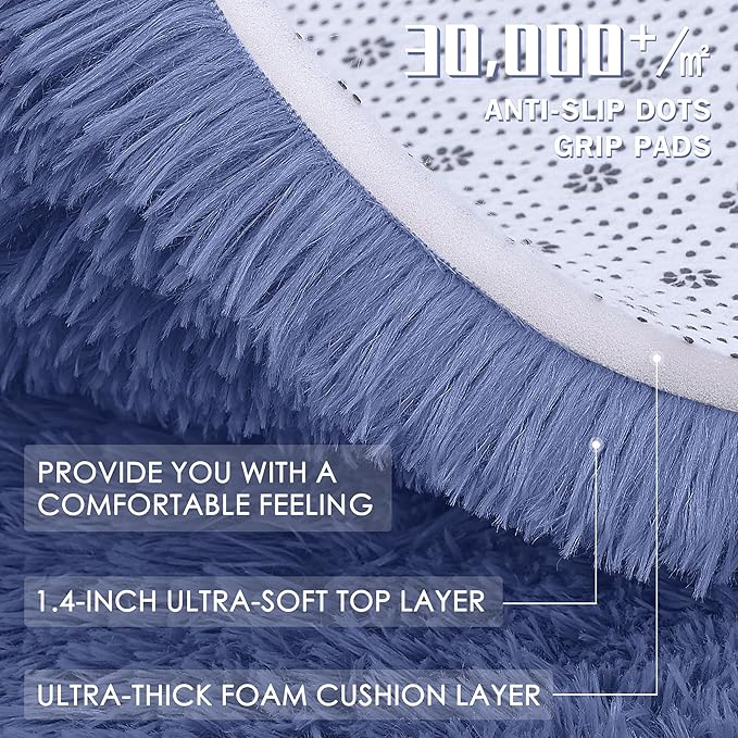 OLANLY 5x7 Machine Washable Large Area Rugs for Living Room, Bedroom, Soft Fluffy Shaggy Bedside Rug, Indoor Floor Carpet for Kids Girls and Boys, Dorms, Nursery, Home Decor Aesthetic, Denim Blue