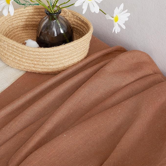 NICETOWN Linen Caramel Curtains & Drapes Privacy with Light Filtering, Rod Pocket & Back Tab Flax Linen Burlap Window Treatments Vertical Drapes for Bedroom/Living Room, W52 x L84, 2 Panels