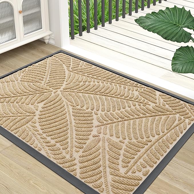 Colorxy Waterproof Doormat, Sturdy Natural Rubber Front Indoor Mat, Non Slip Low Profile Indoor Outdoor Door Mats, Stain and Fade Resistant Floor Mat, Easy Clean Patio Entrance Mat, 71''x23'', Beige