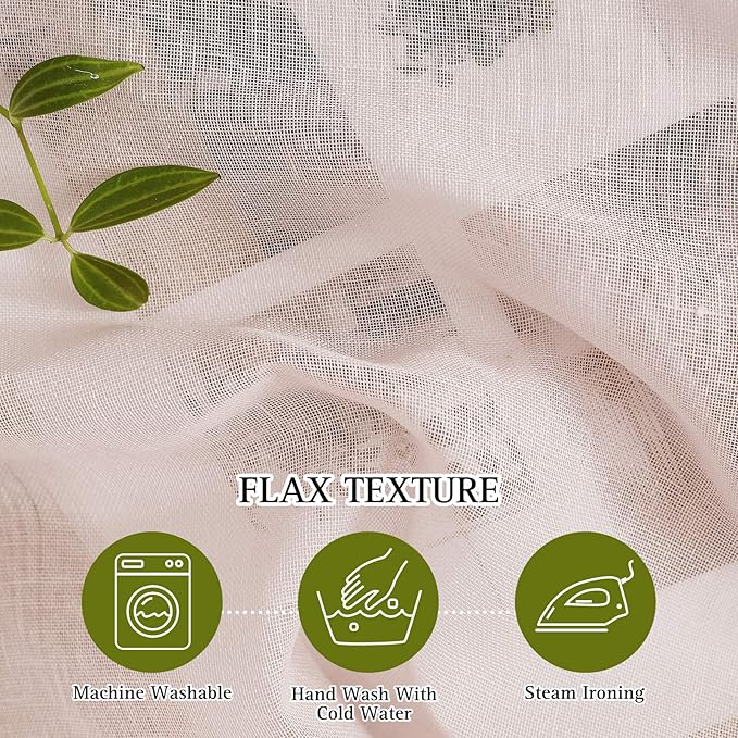 NICETOWN Linen Textured Semi Sheer Bedroom Curtains, Grommet Top Casual 84" Long Thick Semitransparent Flax Sheer Window Treatment Privacy for Nursery, 1 Panel = 36" W, 2 Panels, Dusty Blush