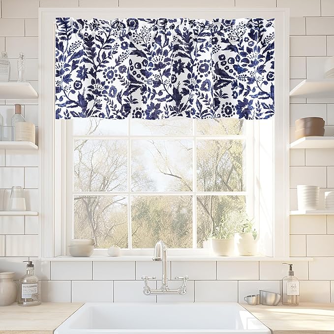 DriftAway Julia Lined Valance Double Layer Thermal Insulated Room Darkening Blackout Valances 3 Inch Rod Pocket Window Valance for Bathroom Living Room 52 Inch by 18 Inch Navy