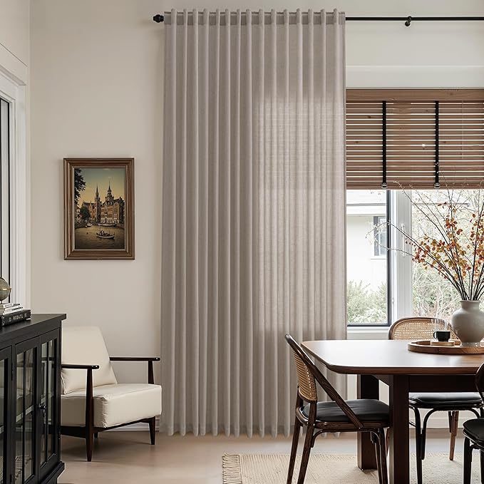 Nanspring Stone Beige Linen Curtains for Living Room 72 Inches Long Luxury Light Filtering Semi Sheer Curtain Back Tab Simple Modern Elegant Farmhouse Decor Drapes for Bedroom Office 52x72, 2 Panels