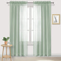 DWCN Bean Green Sheer Curtains Semi Transparent Voile Rod Pocket Curtains for Bedroom and Living Room, 52 x 84 inches Long, Set of 2 Panels