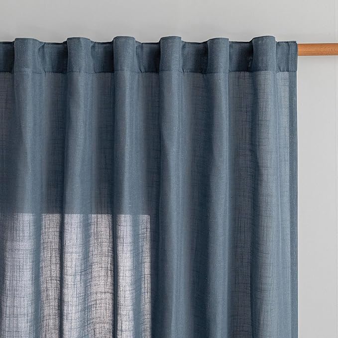 MYSKY HOME Short Semi Sheer Blue Curtains for Bedroom 63 Inches Long Light Filtering Privacy Drapes for Small Window Boho Home Decor Curtain for Dining Room, 50" x 63", Dusty Blue, 2 Pieces