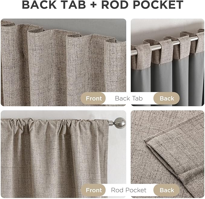 Joydeco Linen Blackout Curtains for Bedroom - 100% Light Blocking 1 Panels, Linen Drapes 70" W x 96" L, Thermal Insulated Room Darkening Curtains for Living Room, Rod Pocket & Back Tabs