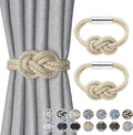 NICEEC 2 Pack Mini Magnetic Curtain Tiebacks Nordic Simple Style Drape Tie Backs Elegant Hand Weave Rope Knot Decorative Curtain Holdbacks for Home & Office Thin Window Drapery (Beige)