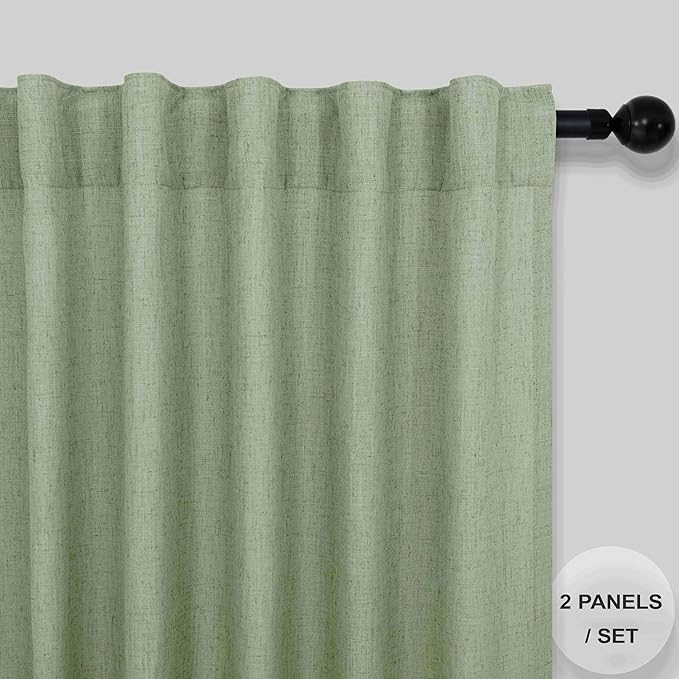 Sage Green Curtains 38 Inch Width for Kitchen Doors 2 Panels Back Tab Rod Pocket Linen Cafe Tier Light Filtering Short Sheer Light Green Curtains for Bathroom Laundry Farmhouse Decor Wide 38x45 Length