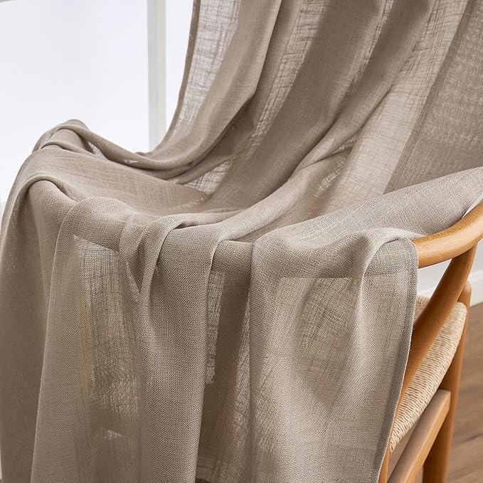 MIULEE Taupe Linen Curtains 84 Inch Length for Bedroom Living Room, Soft Thick Linen Textured Window Drapes Semi Sheer Light Filtering Back Tab Rod Pocket Burlap Look Farmhouse Country Decor, 2 Panels