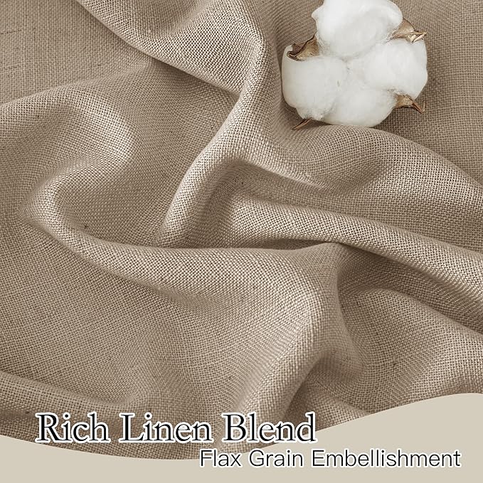 RYB HOME Linen Curtains Over Sink 36 inches Length, 2 Panels Light Filtering Privacy Semi Sheer Curtains for Bathroom Kitchen Small Window, Length 36 by Width 52 inch, Khaki