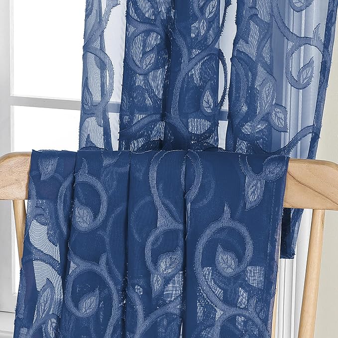 OWENIE Furman Blue Sheer Curtains 54 Inch Length 2 Panels Set for Living Room Bedroom Bathroom Window, Airy Jacquard Clip Short Curtains for Small Window, 2 Pcs Each 40Wx54L inch