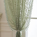WAZZIO Boho Lace Curtains 2 Panels 63 Inch -Vintage Victorian Sheer Panel Drape French Country Floral Pattern & Tassel Light Filtering Privacy for Bedroom Dining Living Room,Light Sage Green,W52x L63