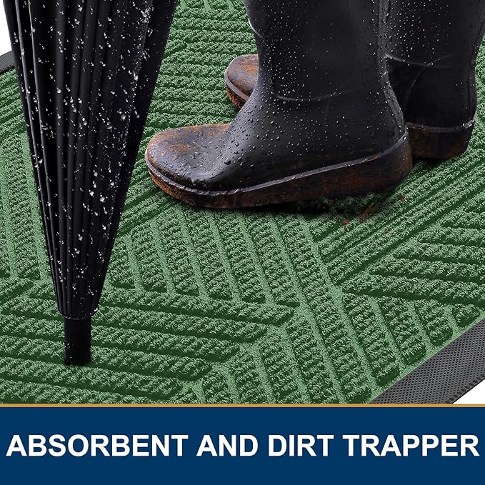 Smiry Front Door Mat Outside Entrance, Heavy Duty Sturdy Natural Rubber Doormat, Trap Dirt and Moisture, Easy Clean Low Profile Welcome Floor Mats for Indoor Outdoor Entry, 71x23 Inch, Green