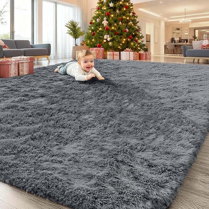 OLANLY 6x11 Machine Washable Large Area Rugs for Living Room, Bedroom, Soft Fluffy Shaggy Bedside Rug, Indoor Floor Carpet for Kids Girls and Boys, Dorms, Nursery, Home Decor Aesthetic, Grey