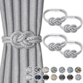NICEEC 4 Pack Mini Magnetic Curtain Tiebacks Nordic Simple Style Drape Tie Backs Elegant Hand Weave Rope Knot Decorative Curtain Holdbacks for Home & Office Thin Window Drapery (Silver Grey)