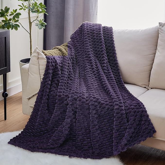 EXQ Home Fleece Blanket Twin Size for Couch or Bed - 3D Imitation Turtle Shell Jacquard Decorative Blankets - Cozy Soft Lightweight Fuzzy Flannel Blanket Suitable for All Seasons(60"×80",Purple)