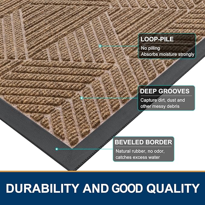 Smiry Front Door Mat Outside Entrance, Heavy Duty Sturdy Natural Rubber Doormat, Trap Dirt and Moisture, Easy Clean Low Profile Welcome Floor Mats for Indoor Outdoor Entry, 35X23 Inch, Light Brown