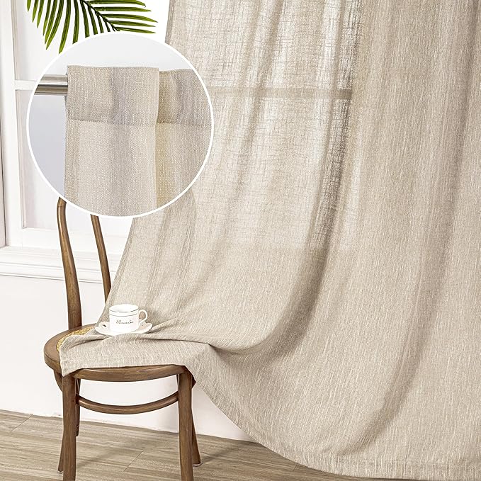 MYSKY HOME Ceiling Curtains for Living Room, Soft Cotton Curtain Polyester Blend Semi Sheers Light Filtering Window Treatments Decor Back Tab Top Panel, 50" x 95", Light Taupe, 2 Pcs