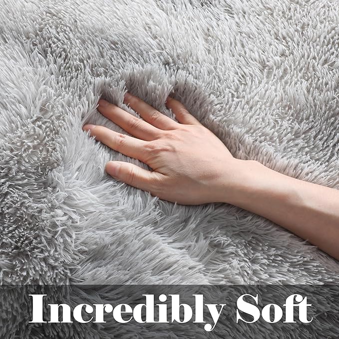 ONASAR Area Rugs for Bedroom Living Room, 4x6 Tie-Dyed Light Grey Fluffy Shaggy Bedside Throw Rug, Indoor Soft Plush Floor Carpet for Nursery Kids Girls Boys Teen Dorm Home Office Decor Aesthetic