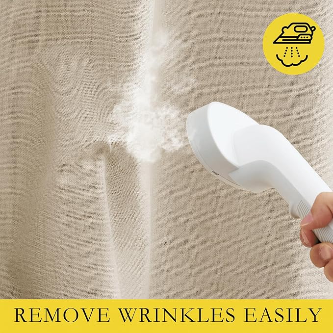 NICETOWN Cream 100% Blackout Linen Curtains 72 inch Long Burg for Classroom, 1 Pair, 42" Width Each Panel, Farmhouse Thick Completely Blackout Window Treatment Thermal Insulated Drapes