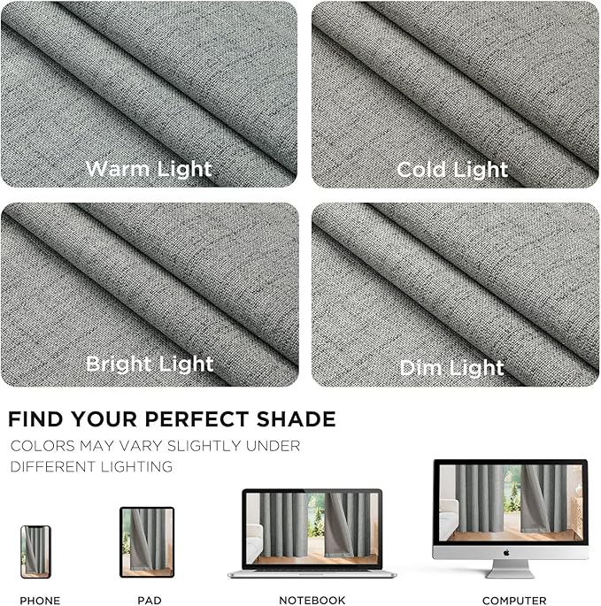 Joydeco Linen Blackout Curtains for Bedroom - 100% Light Blocking 1 Panels, Light Grey Drapes 70" W x 90" L, Thermal Insulated Room Darkening Curtains for Living Room, Rod Pocket & Back Tabs