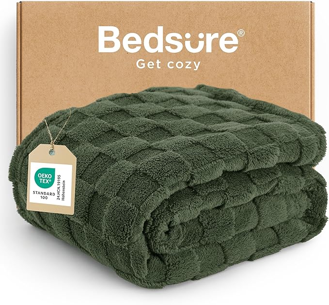 Bedsure GentleSoft Twin Blanket for Bed Bronze Green - Super Soft Cozy Spring Blankets for Kids Girls, Cute Fuzzy Fleece Throws for Bedroom Couch, 60x80 Inches