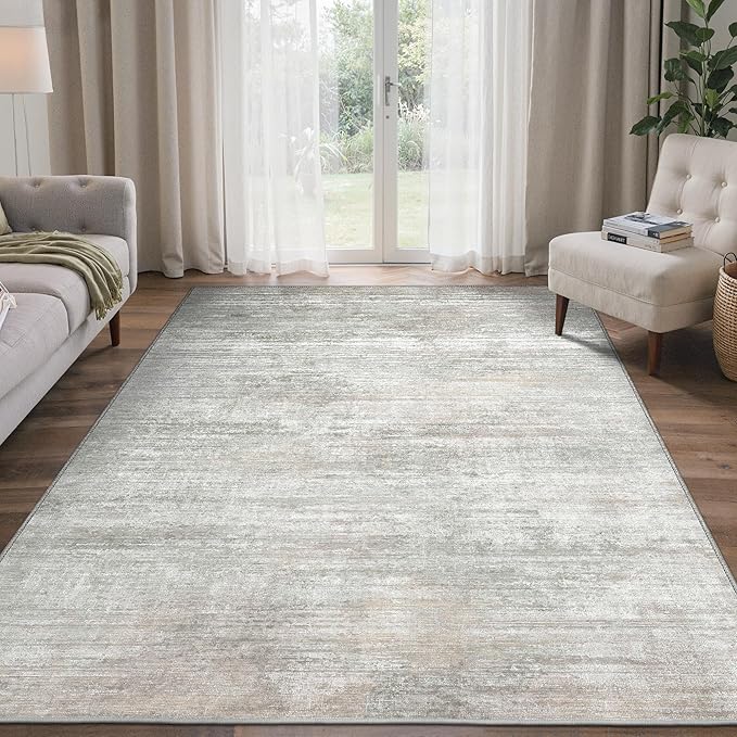 BEIMO Area Rugs 5x7 for Living Room Bedroom, Modern Abstract Machine Washable Rug, Large Soft Low Pile Floor Carpet with Non Slip Backing for Dining Room, Light Grey/Beige