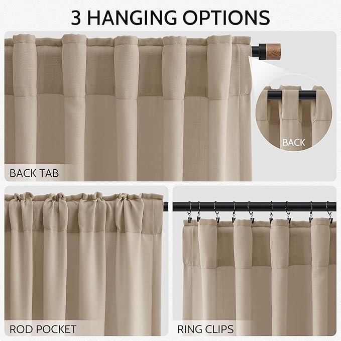 Sepia Beige Linen Curtains 120 Inches Long for Living Room Farmhouse Decor Light Filtering Semi Sheer Curtain Back Tab Neutral Extra Long Floor to Ceiling High Window for Bedroom 52x120, 2 Panels
