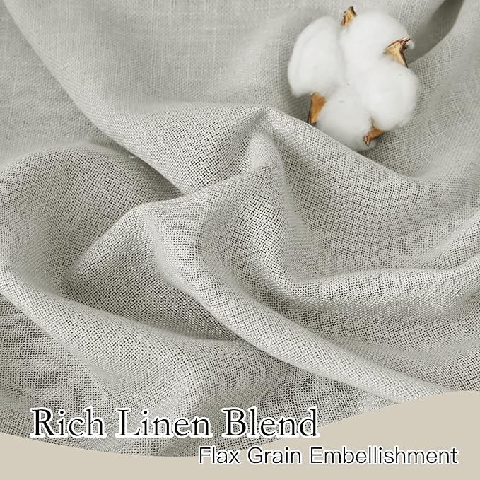 RYB HOME Grey Curtains Linen Blend Drapes, Semi Sheer Light Filtering Privacy UV Protection Back Tab Draperies for Living Room, Closet, French Door, Bay Window, Wide 52 by Long 63 inch, 2 Panels