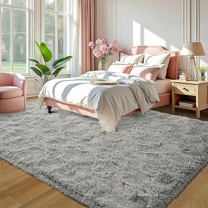 LOCHAS Ultra Soft Indoor Modern Area Rugs Fluffy Living Room Carpets for Children Bedroom Home Decor Nursery Rug 3x5 Feet, Grey