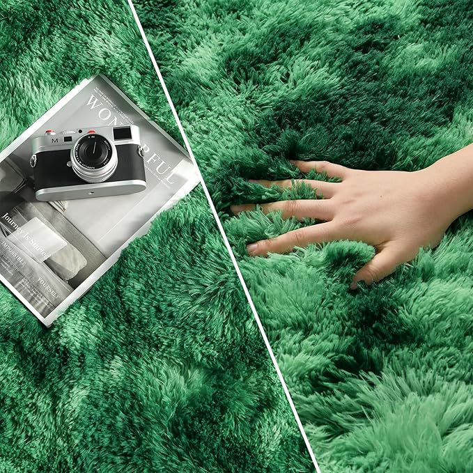 Deerhoo Large Shag Area Rugs 5 x 8, Plush Fuzzy Rugs for Living Room, Ultra Soft Fluffy Furry Rug for Bedroom, Indoor Carpet Nursery Rugs for Kids Room Home Decor, Tie-Dyed Emerald Green