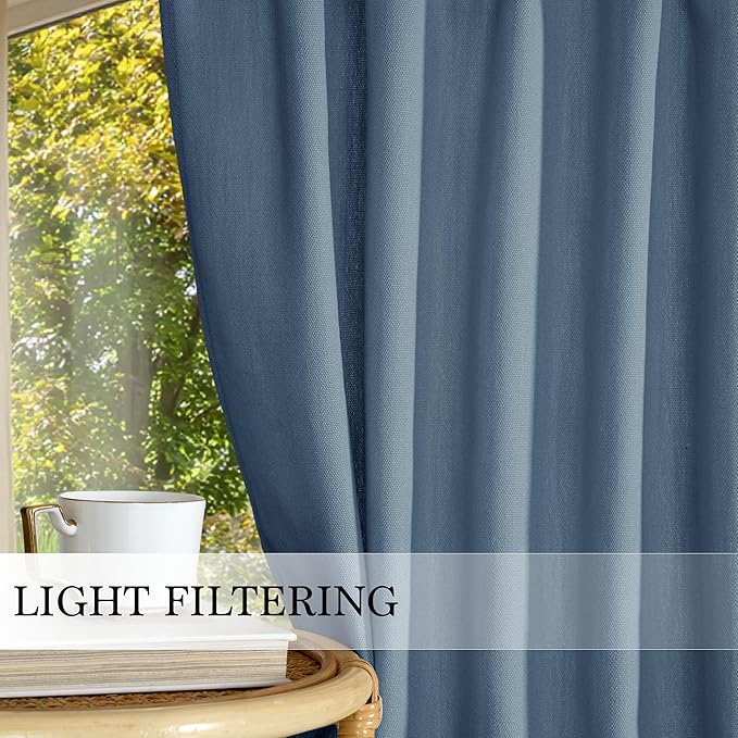 RYB HOME Kitchen Curtains Valances Faux Linen Blended Privacy Protect Shabby Chic Swag Curtain for Kitchen Living Room, Rod Pocket, Stone Blue, W 52 x L 18 inch, 2 Panels