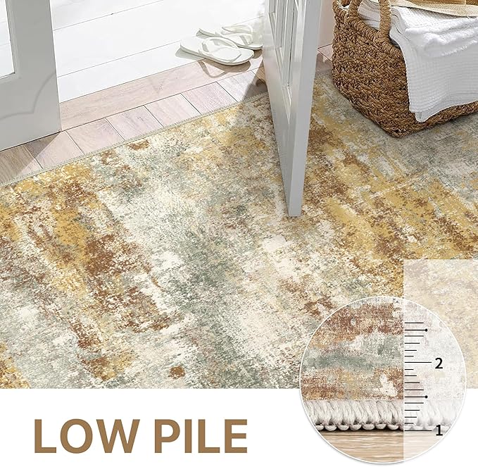 BEIMO Area Rugs 10x14 for Living Room Bedroom, Modern Abstract Machine Washable Rug, Large Soft Low Pile Floor Cover with Non Slip Backing for Dining Room, Orange Green
