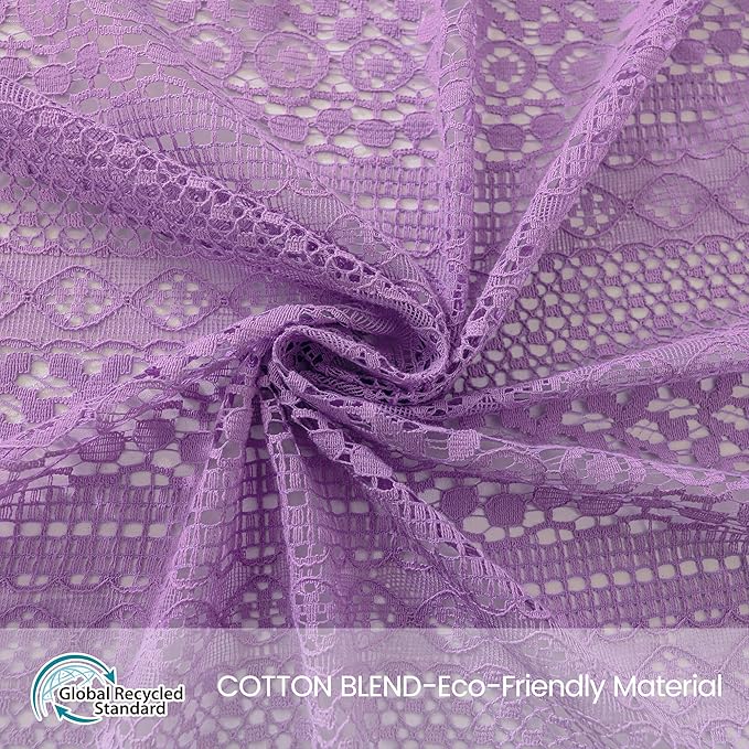 WAZZIO Boho Lace Curtains 84 Inches 2 Panel,Light Filtering Privacy Tassel & Geometry Crochet Semi Sheer Curtain Drapes for Bedroom Living Dining Room,Rod Pocket & Tassel,Lavender Purple
